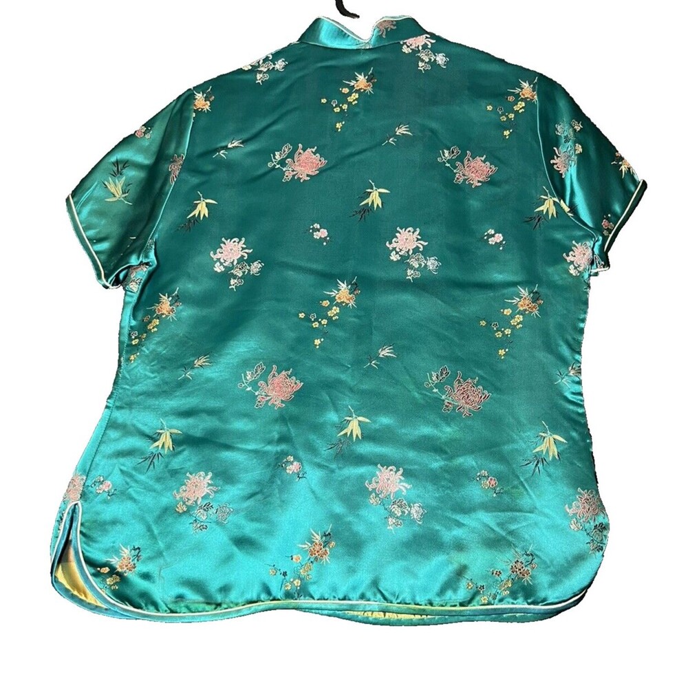 Silk Embroidered Mandarin Collar Top - Teal Green - Picture 7 of 16